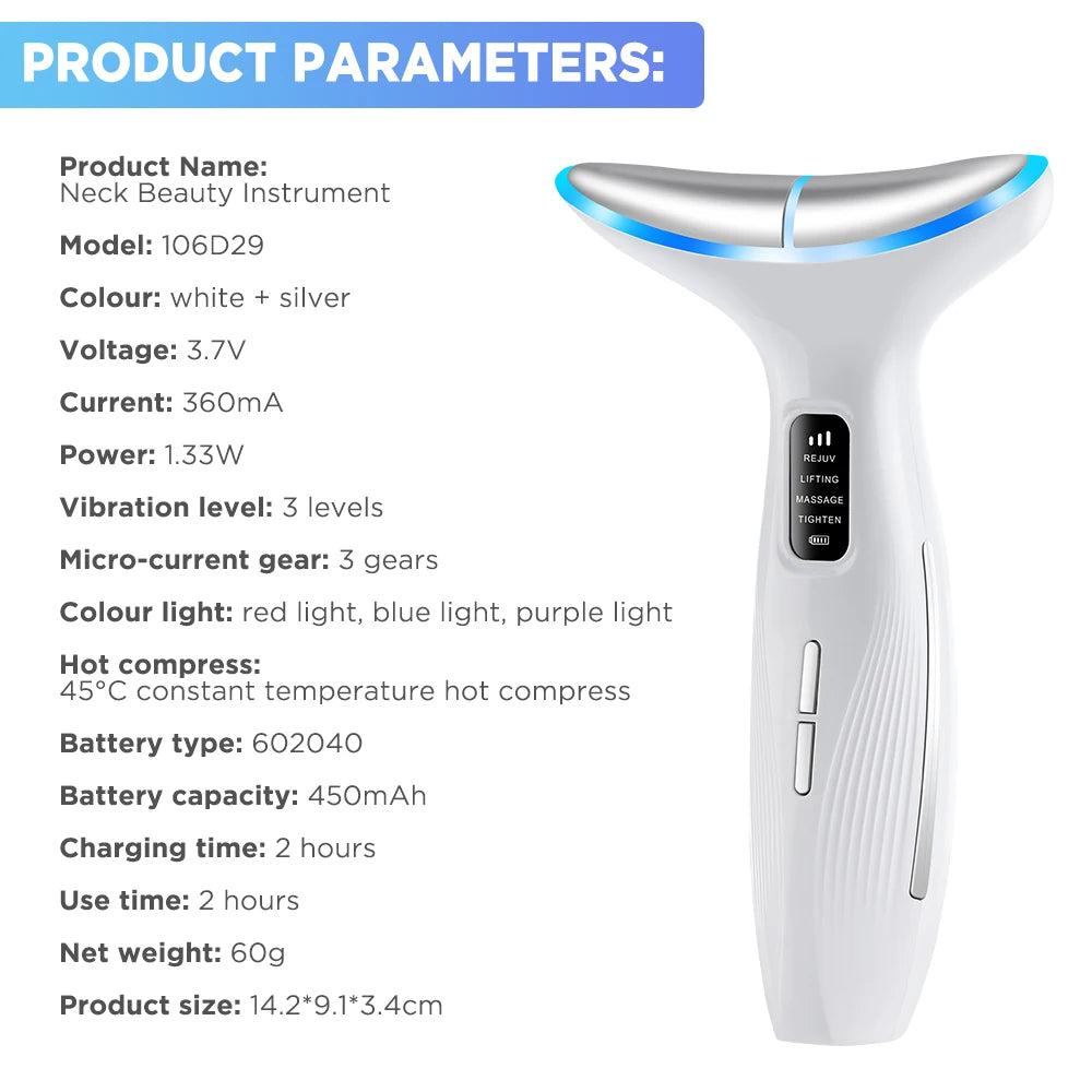 Microcurrent Neck Beauty Device 3 Massage Modes Face Lifting Firming Massage Neck Beauty Instrument Tighten Skin Care Tool